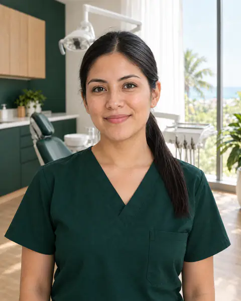 Dra. Sofía Canché, dentista general, en el consultorio