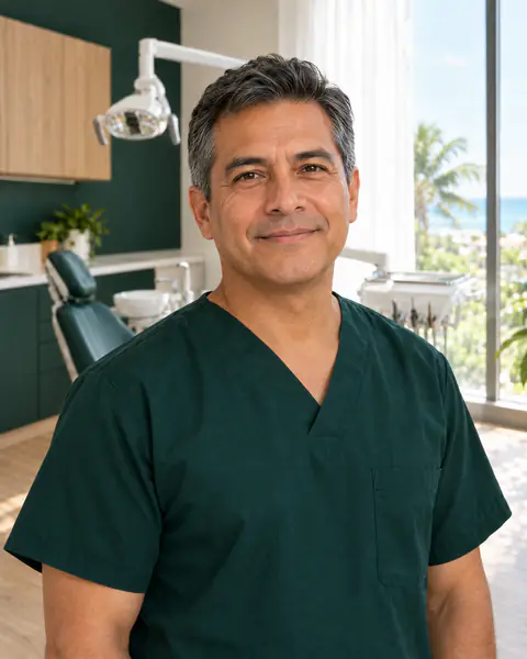 Dr. Andrés Villalobos, dentista de implantes, en el consultorio